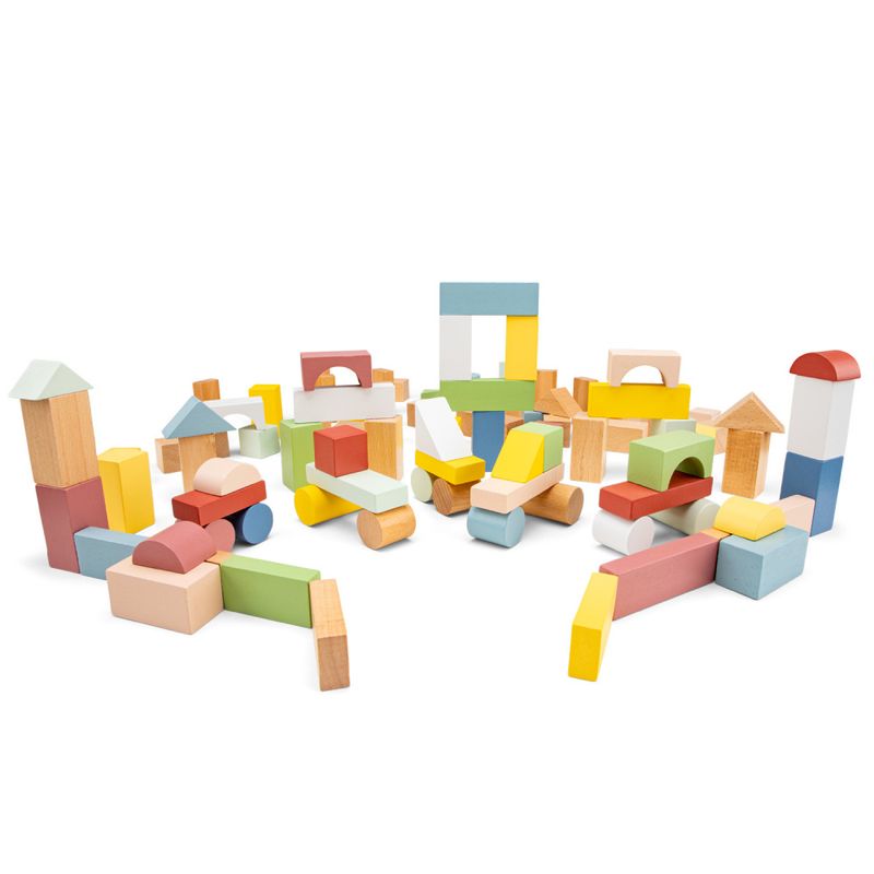 New Classic Toys Byggeklosser i tre 100 deler,  Pastellfarger