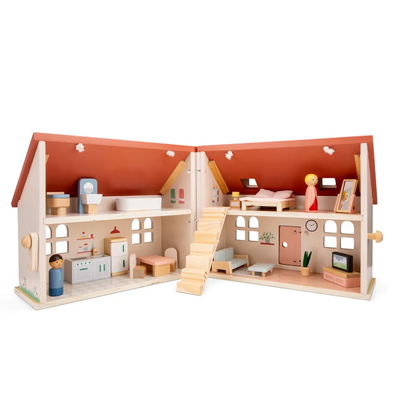 New Classic Toys Bærbart Dukkehus i Tre med Figurer og Møbler